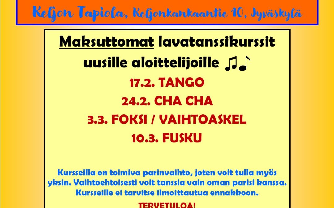 Maksuttomia alkeiskursseja Keljon Tapiolassa