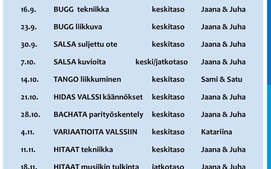 Keski-/jatkotason ohjelma syksylle 2026 on julkaistu